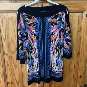 Eva Varro Top Women's 3/4 Sleeves Tunic Multi Color Size Small